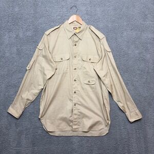 Vtg NWT Banana Republic Safari Shirt Men L Khaki Utility Long Sleeve Pockets 80s